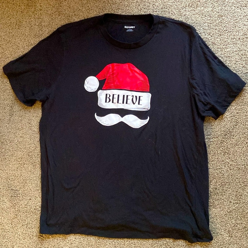 Old Navy Black Short Sleeve Tee shirt  Festive Believe Graphic men’s Sz L